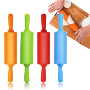 faxco 4 pack mini rolling pin for kids, 9 inch plastic handle rolling pin non-stick silicone rolling pins for children cake baking
