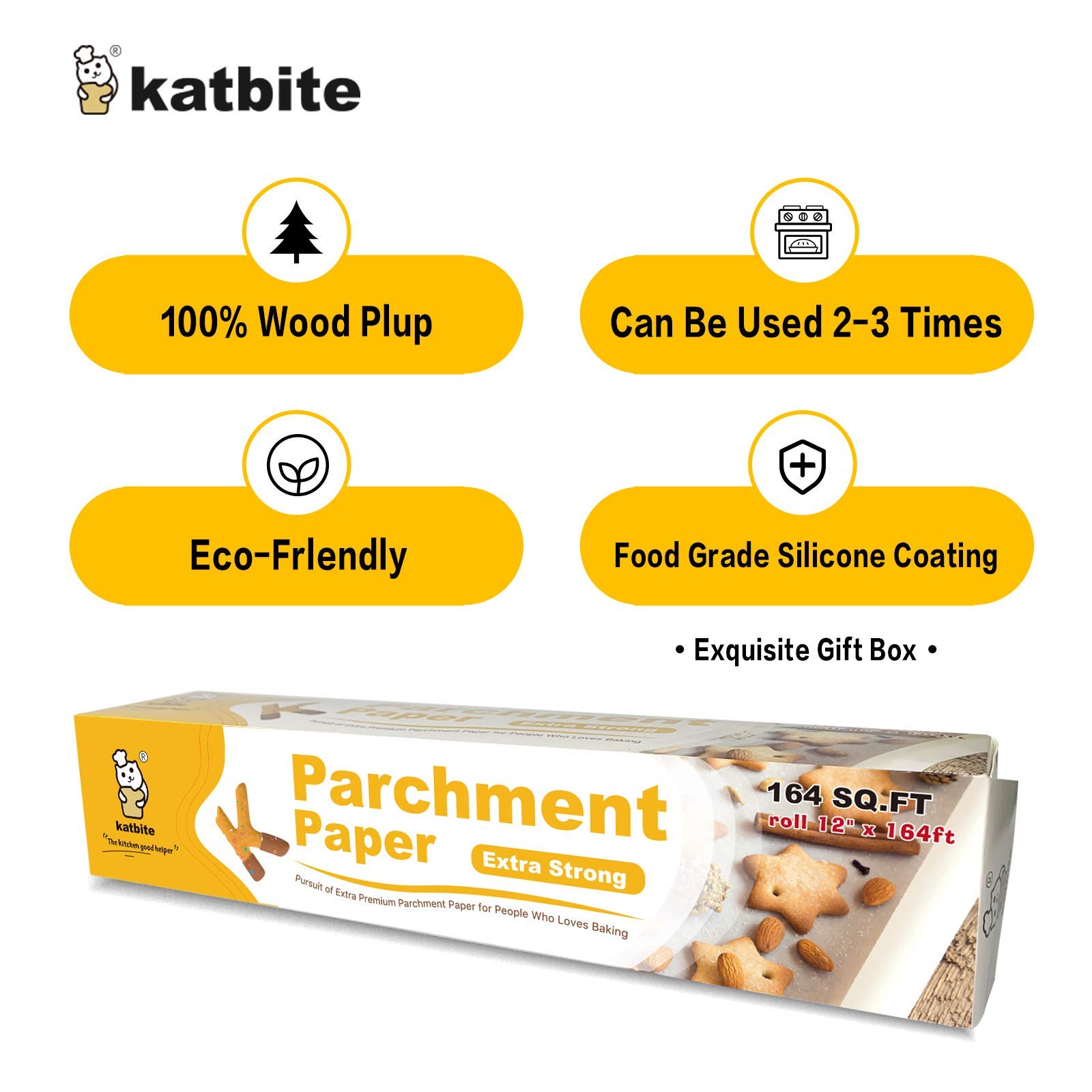 Katbite Parchment Paper Roll 15 inch x164 ft 205 SQ FT & 12 inch x 164ft Heavy Duty Parchment Paper for Baking