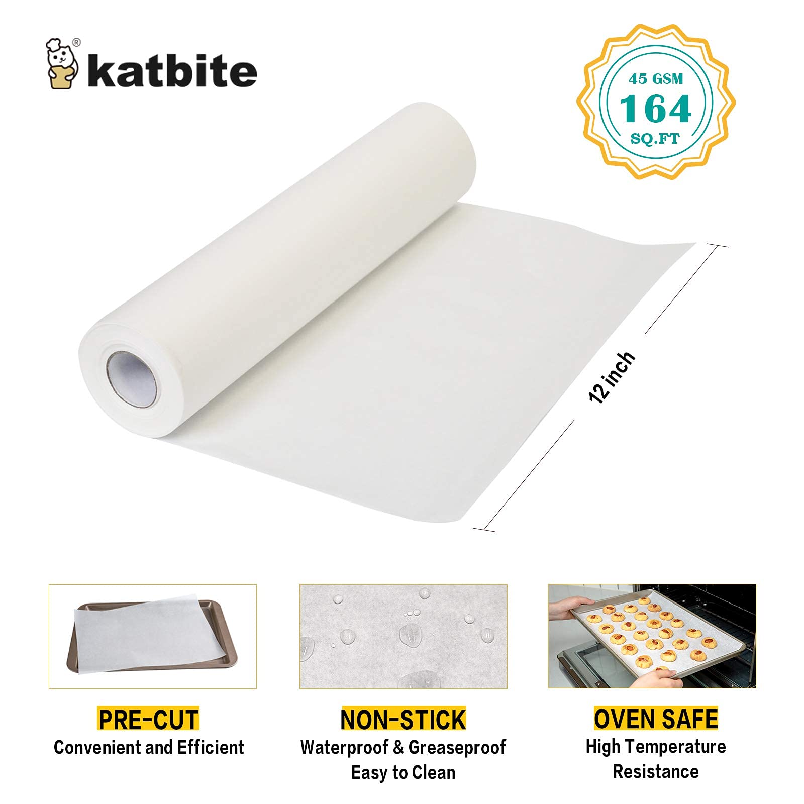 Katbite Parchment Paper Roll 15 inch x164 ft 205 SQ FT & 12 inch x 164ft Heavy Duty Parchment Paper for Baking