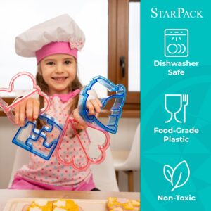 StarPack Kids Knife Set of 3 & 4x Sandwich Cutters for Kids - Toddler Knife Set & Fun Sandwich Cutters for Kids - Kids Knives for Real Cooking & 4x cookie cutters/sandwich cutters (Cherry Red)