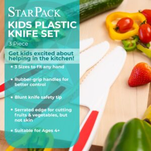 StarPack Kids Knife Set of 3 & 4x Sandwich Cutters for Kids - Toddler Knife Set & Fun Sandwich Cutters for Kids - Kids Knives for Real Cooking & 4x cookie cutters/sandwich cutters (Cherry Red)