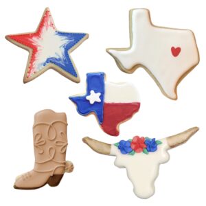 Texas Cookie Cutters 5-Pc. Set Made in USA by Ann Clark, Texas 3" & 4.4", Long Horn, Star, Cowboy Boot