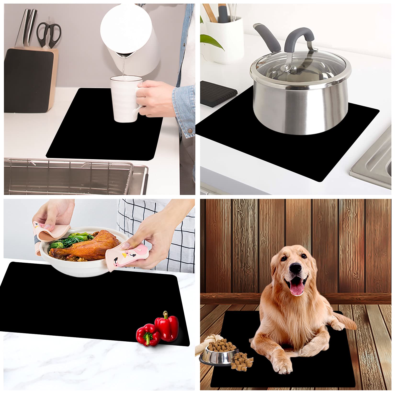 wellhouse Extra Large Silicone Baking Mat Pastry Mat Countertop Protector Clay Mat No-slip Non Stick Waterproof Heat Resistant Silicone Placemats Table Mat 23.6 by 15.7 inch(Black-1pcs)