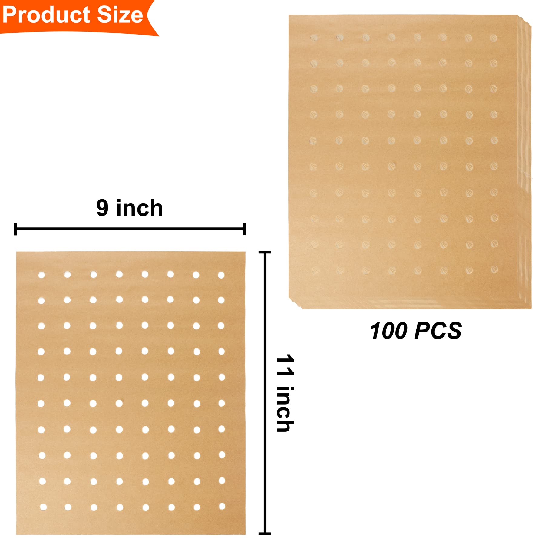 Air Fryer Liners Disposable, Parchment Paper for Baking, 100 Pcs 11 x 9 inch Unbleached Parchment Paper Sheets, Perforated Rectangular Baking Papers, HOFHTD Nonstick Air Fryer Accessories