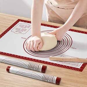 silicone baking mat, 26" x 16" extra large non stick pastry mat with measurement, food-grade reusable dough rolling mat nonslip fondant counter oven mat for making cookies macarons bread