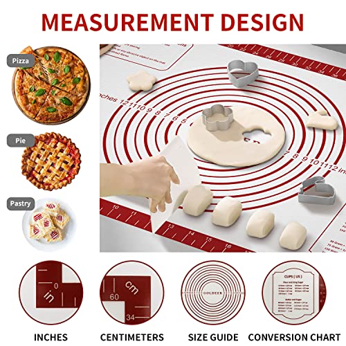 Silicone Baking Mat, 26" x 16" Extra Large Non Stick Pastry Mat with Measurement, Food-grade Reusable Dough Rolling Mat Nonslip Fondant Counter Oven Mat for Making Cookies Macarons Bread