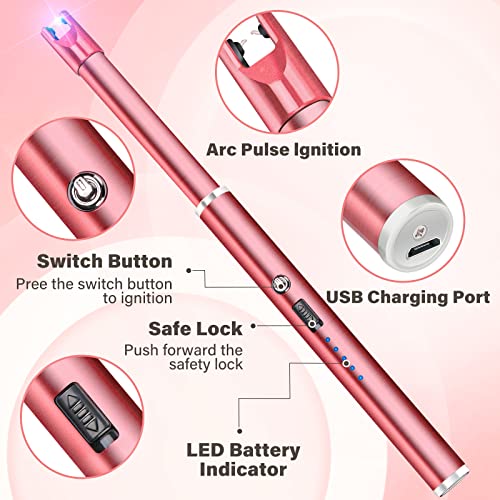 Navpeak Candle Lighter Long Neck Windproof Electric Arc Lighter for Gas Stove Fireplace BBQ Kitchen Grills (Rose Pink)