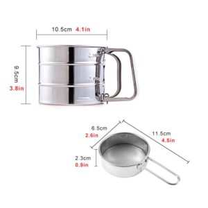 Flour Sifter, 3 Cup Sifter for baking, Stainless Steel Flour Sifter for Baking Cakes, Pastries, Pies, Cupcakes and Desserts, Powdered Sugar Shaker Duster, With Hand Press Design