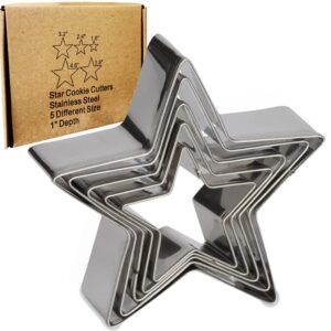 antallcky star cookie cutter set-5 pcs stainless steel five-pointed star biscuit molds fondant cake cookie cutter set pastry mold-for 3d christmas tree/linzer cookies