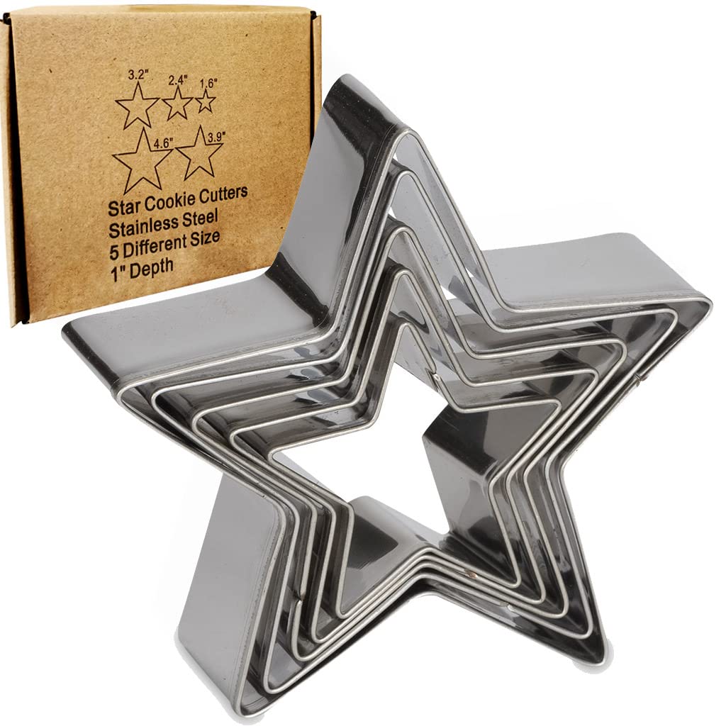 Antallcky Star Cookie Cutter Set-5 pcs Stainless Steel Five-pointed Star Biscuit Molds Fondant Cake Cookie Cutter Set Pastry Mold-for 3d Christmas Tree/Linzer Cookies