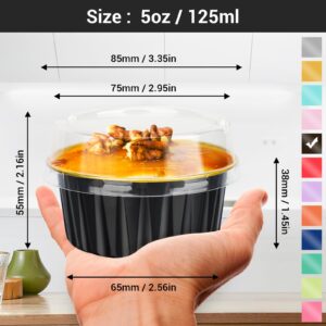 EUSOAR Mini Cheesecake Containers, 30pcs 5oz Disposable Aluminum Foil Cupcake Liners Ramekins Baking Cups, Dessert Cups with Lids Mini Aluminum Cheesecake Pan Creme Brulee Ramekins- Black&Gold