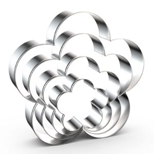 plum blossom flower cookie cutter set large - 5 inch, 4 inch, 3 inch, 2 inch - five petal scalloped edge spring flower cookie cutters shapes molds - stainless steel
