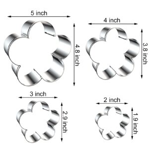 Plum Blossom Flower Cookie Cutter Set Large - 5 Inch, 4 Inch, 3 Inch, 2 Inch - Five Petal Scalloped Edge Spring Flower Cookie Cutters Shapes Molds - Stainless Steel