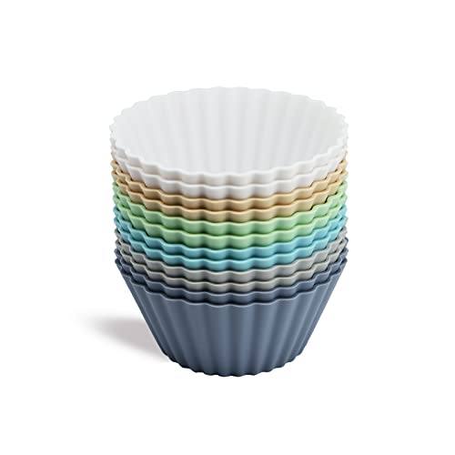 Large Silicone Cupcake Liners - Set of 12 Reusable Silicone Muffin Cups, No Stick Easy Clean Food-Grade Baking Cups