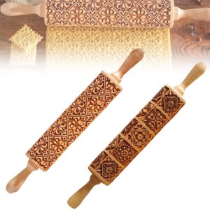 wooden embossed rolling pin for baking engraved embossing rolling pin cookie stamps roller square grid cookies mold kitchen decor tools for baking embossed cookies(2pc)