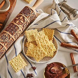 Wooden Embossed Rolling Pin for Baking Engraved Embossing Rolling Pin Cookie Stamps Roller Square Grid Cookies Mold Kitchen Decor Tools for Baking Embossed Cookies(2pc)