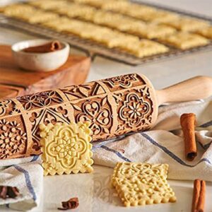 Wooden Embossed Rolling Pin for Baking Engraved Embossing Rolling Pin Cookie Stamps Roller Square Grid Cookies Mold Kitchen Decor Tools for Baking Embossed Cookies(2pc)