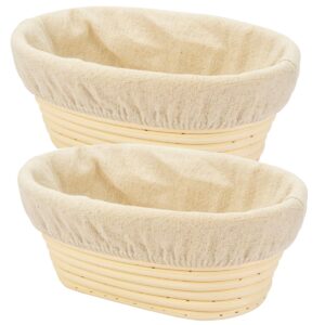 2 pcs 8 inch oval long banneton brotform bread dough proofing rising rattan basket & liner for professional & home bakers