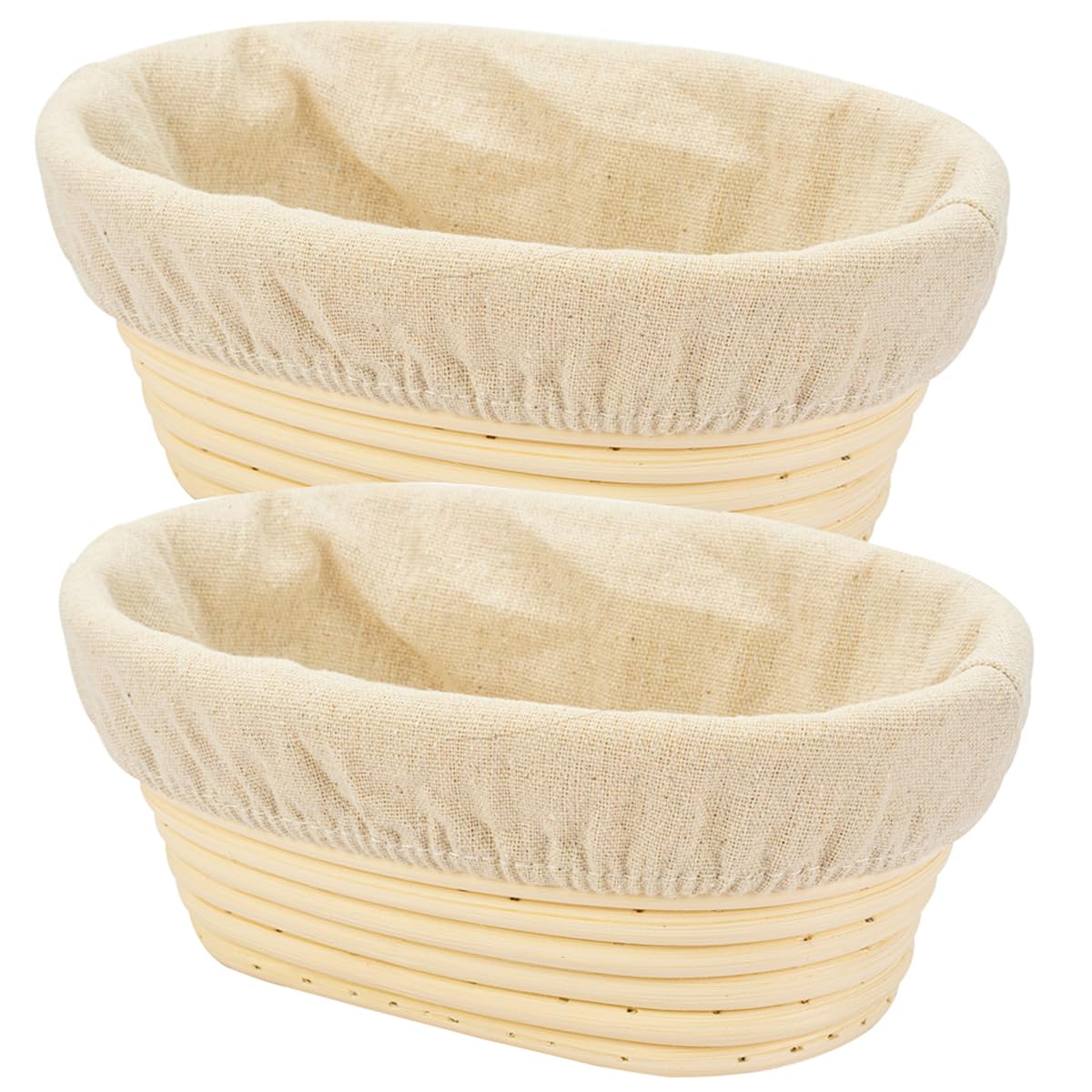 2 PCS 8 inch Oval Long Banneton Brotform Bread Dough Proofing Rising Rattan Basket & Liner for Professional & Home Bakers