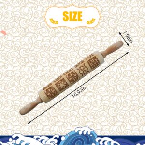 Wooden Embossed Rolling Pin for Baking Engraved Embossing Rolling Pin Cookie Stamps Roller Square Grid Cookies Mold Kitchen Decor Tools for Baking Embossed Cookies(2pc)