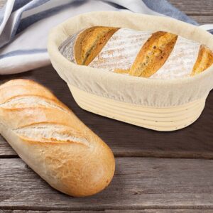 2 PCS 8 inch Oval Long Banneton Brotform Bread Dough Proofing Rising Rattan Basket & Liner for Professional & Home Bakers