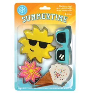 r&m international 5106 summer time cookie cutters, ice cream cone, sunshine, sunglasses, flower, 4-piece set,silver