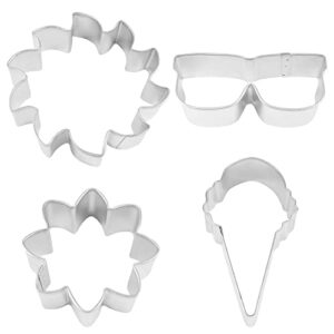 R&M International 5106 Summer Time Cookie Cutters, Ice Cream Cone, Sunshine, Sunglasses, Flower, 4-Piece Set,Silver