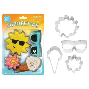 R&M International 5106 Summer Time Cookie Cutters, Ice Cream Cone, Sunshine, Sunglasses, Flower, 4-Piece Set,Silver