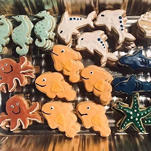 LUBTOSMN Under the Sea Creatures Cookie Cutter Set-3 inches-7 Piece-Shark, Seastar, Seashell, Seahorse, Whale, Octopus, Fish Cookie Cutters Molds for Kids Birthday Party Supplies Favors.