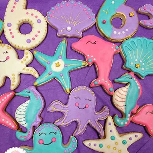 LUBTOSMN Under the Sea Creatures Cookie Cutter Set-3 inches-7 Piece-Shark, Seastar, Seashell, Seahorse, Whale, Octopus, Fish Cookie Cutters Molds for Kids Birthday Party Supplies Favors.