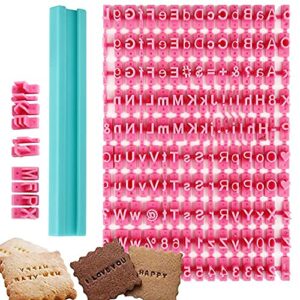 Cookie Biscuit Alphabet Stamps PATILWON 160 PCS Stamp with Lowercase Alphabet Number Letter for Cake Baking Clay DIY Embosser Mold, Family Communication Gift (Rose Red)