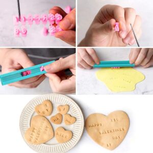 Cookie Biscuit Alphabet Stamps PATILWON 160 PCS Stamp with Lowercase Alphabet Number Letter for Cake Baking Clay DIY Embosser Mold, Family Communication Gift (Rose Red)