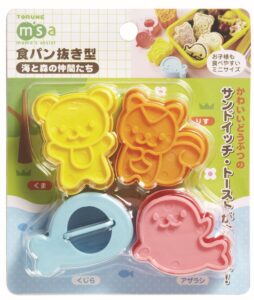 torune assist animal friends bento lunch sandwich bread mold cutters and stamps set of 4 animals (bear squall whale seal) japan import