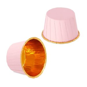 100-Pack Gold Aluminum Foil Cupcake Liners, 2.75x1.5-Inch Pink Colored Baking Cups for Muffins and Baked Desserts, Small Goodie Containers for Loose Nuts and Candies