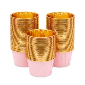 100-Pack Gold Aluminum Foil Cupcake Liners, 2.75x1.5-Inch Pink Colored Baking Cups for Muffins and Baked Desserts, Small Goodie Containers for Loose Nuts and Candies