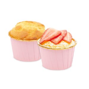 100-Pack Gold Aluminum Foil Cupcake Liners, 2.75x1.5-Inch Pink Colored Baking Cups for Muffins and Baked Desserts, Small Goodie Containers for Loose Nuts and Candies