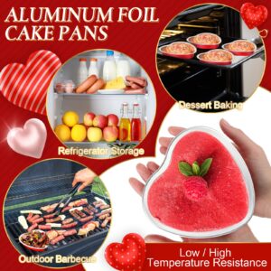 Yinkin 50 Set 9 oz Valentine's Day Heart Shaped Cake Pans 5.4 Inch Heart Aluminum Foil Cupcake Pans with Lids Disposable Dessert Baking Cups Pans for Valentine Wedding Birthday Muffin Pie(Red)