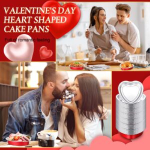 Yinkin 50 Set 9 oz Valentine's Day Heart Shaped Cake Pans 5.4 Inch Heart Aluminum Foil Cupcake Pans with Lids Disposable Dessert Baking Cups Pans for Valentine Wedding Birthday Muffin Pie(Red)