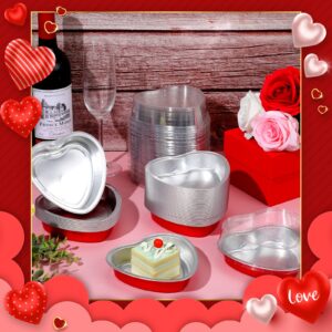 Yinkin 50 Set 9 oz Valentine's Day Heart Shaped Cake Pans 5.4 Inch Heart Aluminum Foil Cupcake Pans with Lids Disposable Dessert Baking Cups Pans for Valentine Wedding Birthday Muffin Pie(Red)