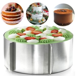 Cake Rings Mousse Mold Acetate Cake Collar Set - Adjustable 6 to12 Inches Stainless Steel Baking Rings Round Cake Molds with 5.5 x 394 Inch Clear Cake Acetate Sheet Rolls for Baking Pastry, Cake Decor