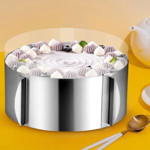 Cake Rings Mousse Mold Acetate Cake Collar Set - Adjustable 6 to12 Inches Stainless Steel Baking Rings Round Cake Molds with 5.5 x 394 Inch Clear Cake Acetate Sheet Rolls for Baking Pastry, Cake Decor