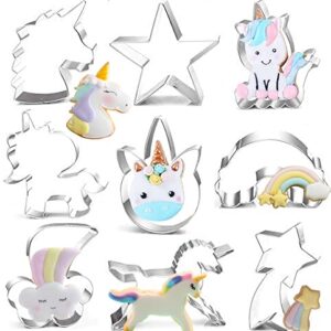 Cookie Cutters 9-Piece Fantasy Unicorn Cookie Cutter Set with Unicorn Head, Unicorn, and Rainbow,Shooting Star,Star Biscuit Cutters Set for Kids Holiday Wedding Birthday Party Supplies Favors