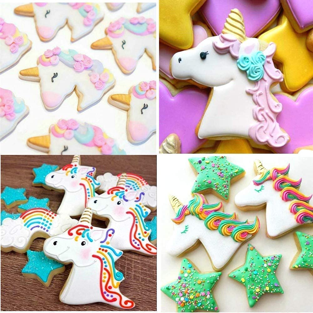 Cookie Cutters 9-Piece Fantasy Unicorn Cookie Cutter Set with Unicorn Head, Unicorn, and Rainbow,Shooting Star,Star Biscuit Cutters Set for Kids Holiday Wedding Birthday Party Supplies Favors