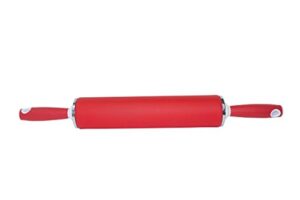 doughez 21.5-inch non-stick silicone rolling pin with contoured handles, dishwasher safe, bpa free, red