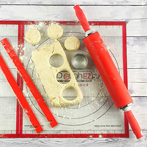 DoughEZ 21.5-Inch Non-Stick Silicone Rolling Pin with Contoured Handles, Dishwasher Safe, BPA Free, Red