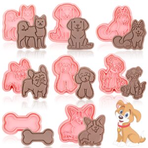 8 pcs dog cookie cutters with plunger stamps set 3d puppy bone shape biscuit cutter funny cartoon cookie stamps stamped embossed dog cookie cutters for treats diy cookie baking supplies (vivid style)