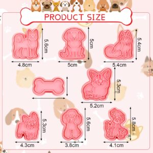 8 Pcs Dog Cookie Cutters with Plunger Stamps Set 3D Puppy Bone Shape Biscuit Cutter Funny Cartoon Cookie Stamps Stamped Embossed Dog Cookie Cutters for Treats DIY Cookie Baking Supplies (Vivid Style)
