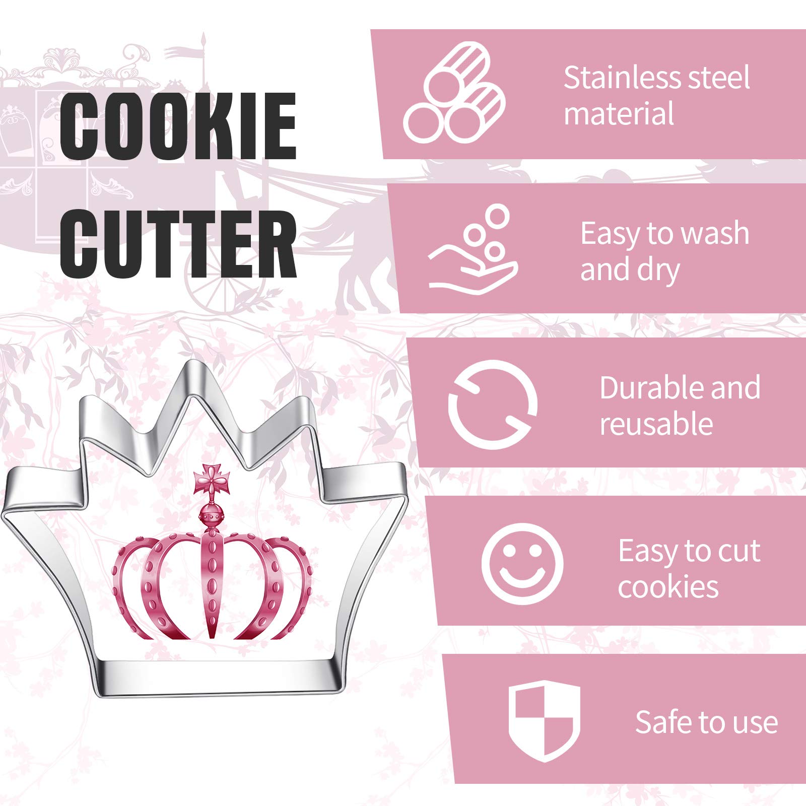 8 Pieces Princess Cookie Cutter Set with Crown, Dress, Castles, Unicorn Head Shapes Stainless Steel Fondant Biscuit Cutters and 6 Pieces Sugar Stirring Pins