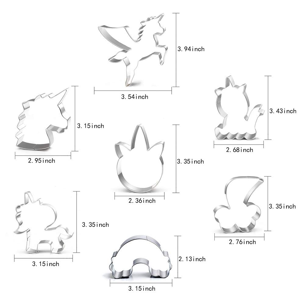 LUBTOSMN Unicorn Cookie Cutter Set-3 Inches-7 Piece-5 Unicorn Face&Head, Rainbow, Shooting Star, Fantasy Unicorn Fondant Molds for Kids Holiday Wedding Birthday Party Supplies Favors.