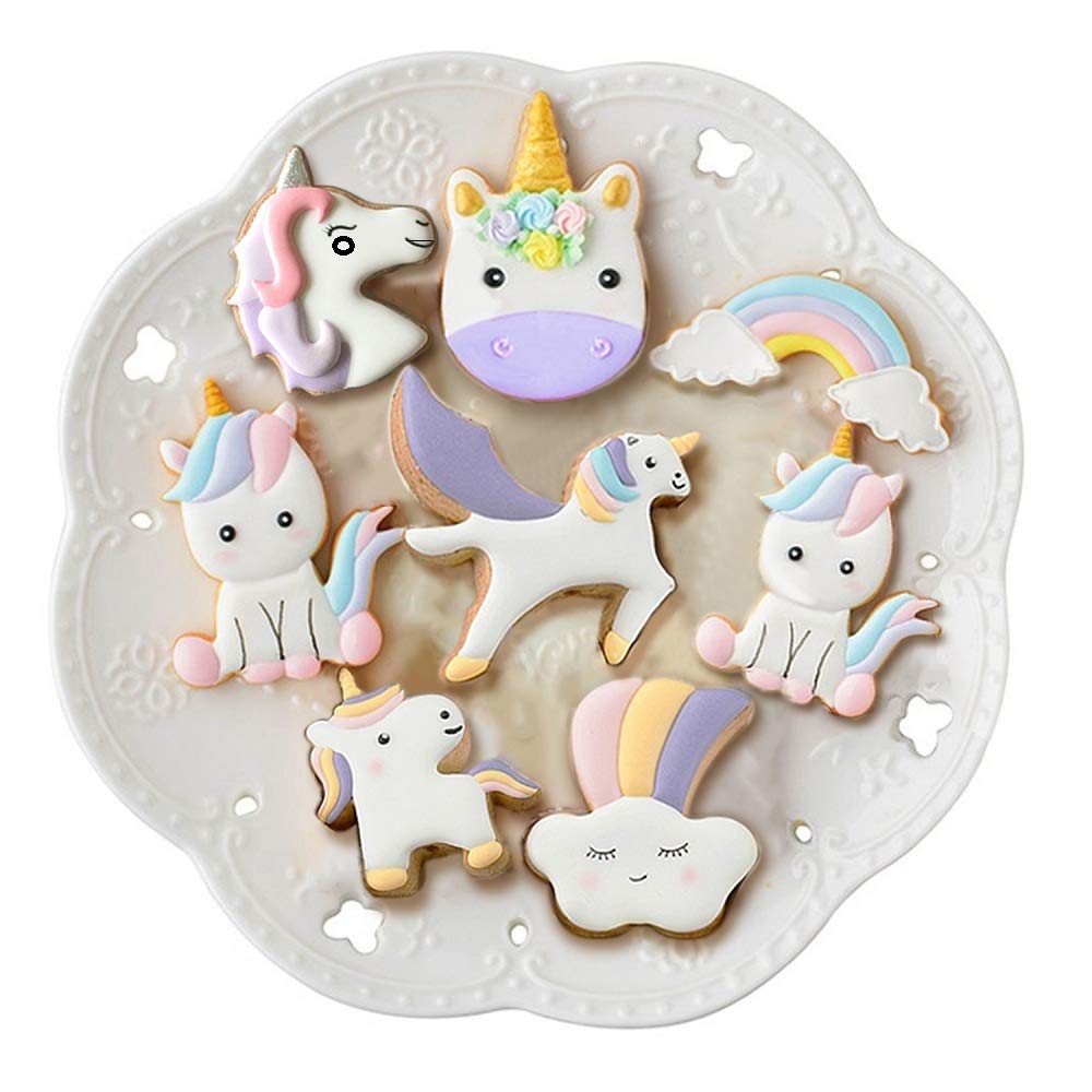 LUBTOSMN Unicorn Cookie Cutter Set-3 Inches-7 Piece-5 Unicorn Face&Head, Rainbow, Shooting Star, Fantasy Unicorn Fondant Molds for Kids Holiday Wedding Birthday Party Supplies Favors.